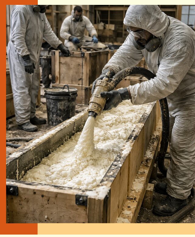 Заливка пенополиуретана в формы для утепления в Вязниках